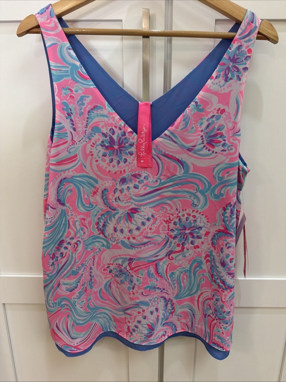 Lilly Pulitzer Florin Tank Top Med V Neck Prosecco Pink Beach Reversible NWT